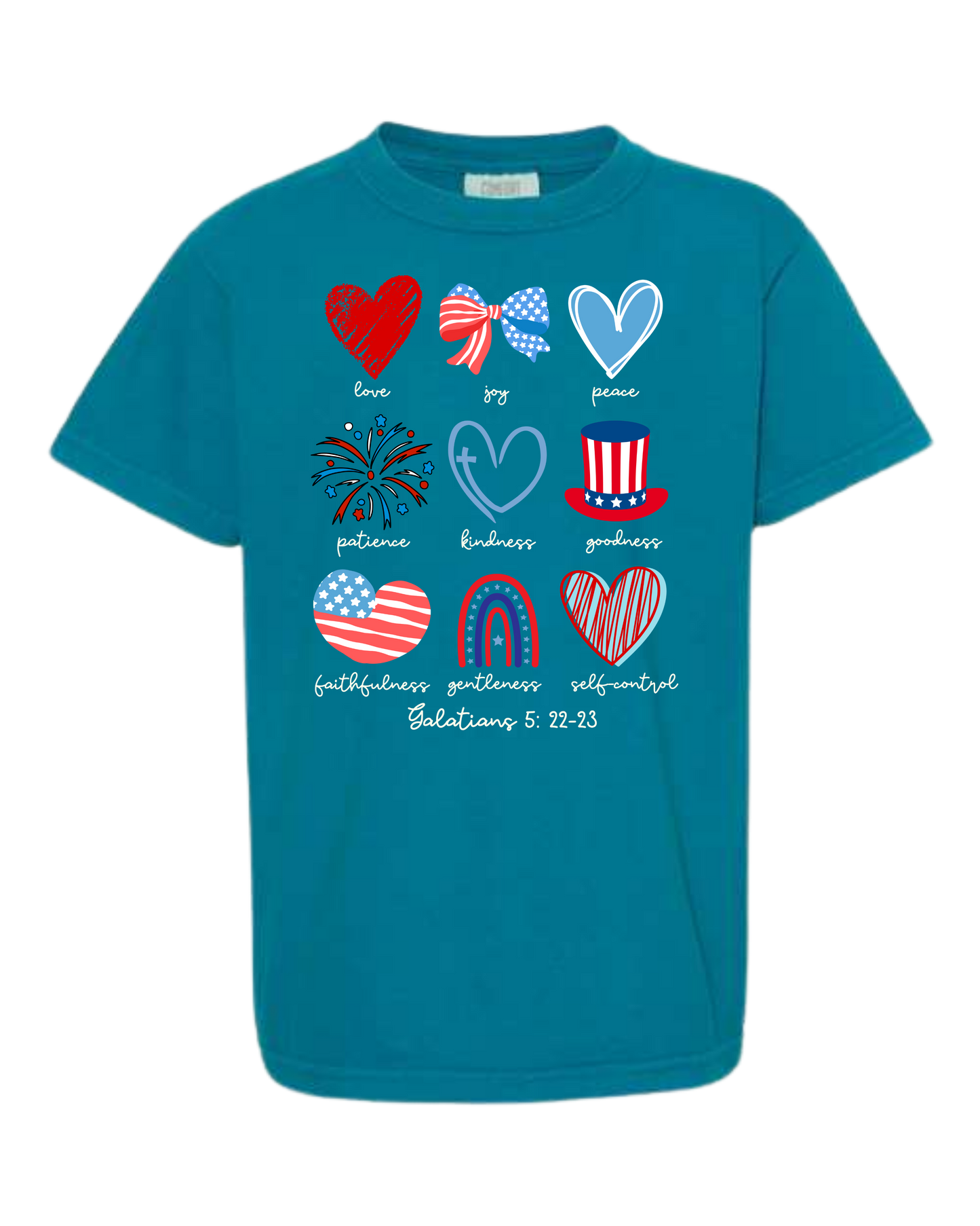 Galatians 5 - Patriotic - Comfort Colors - Heavyweight Youth Tee - Neutral Colors & Blues