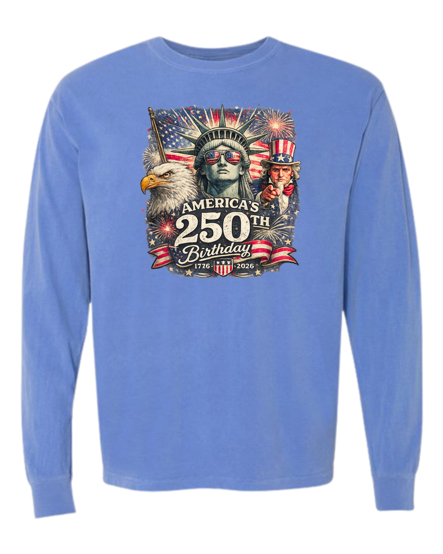 America's 250th Birthday - Comfort Colors - Heavyweight Long Sleeve Tee - Blues & Greens