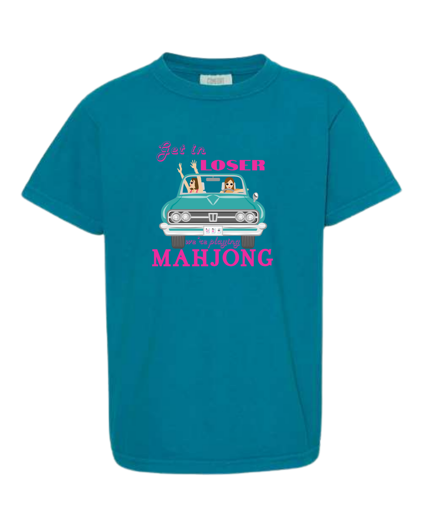 Get in Loser We're Playing Mahjong - Comfort Colors - Heavyweight Youth Tee - Neutral Colors & Blues