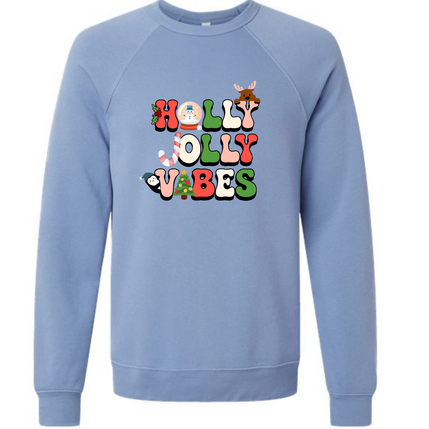 Holly Jolly Vibes - Sponge Fleece Raglan Sweatshirt - Blues, Purples