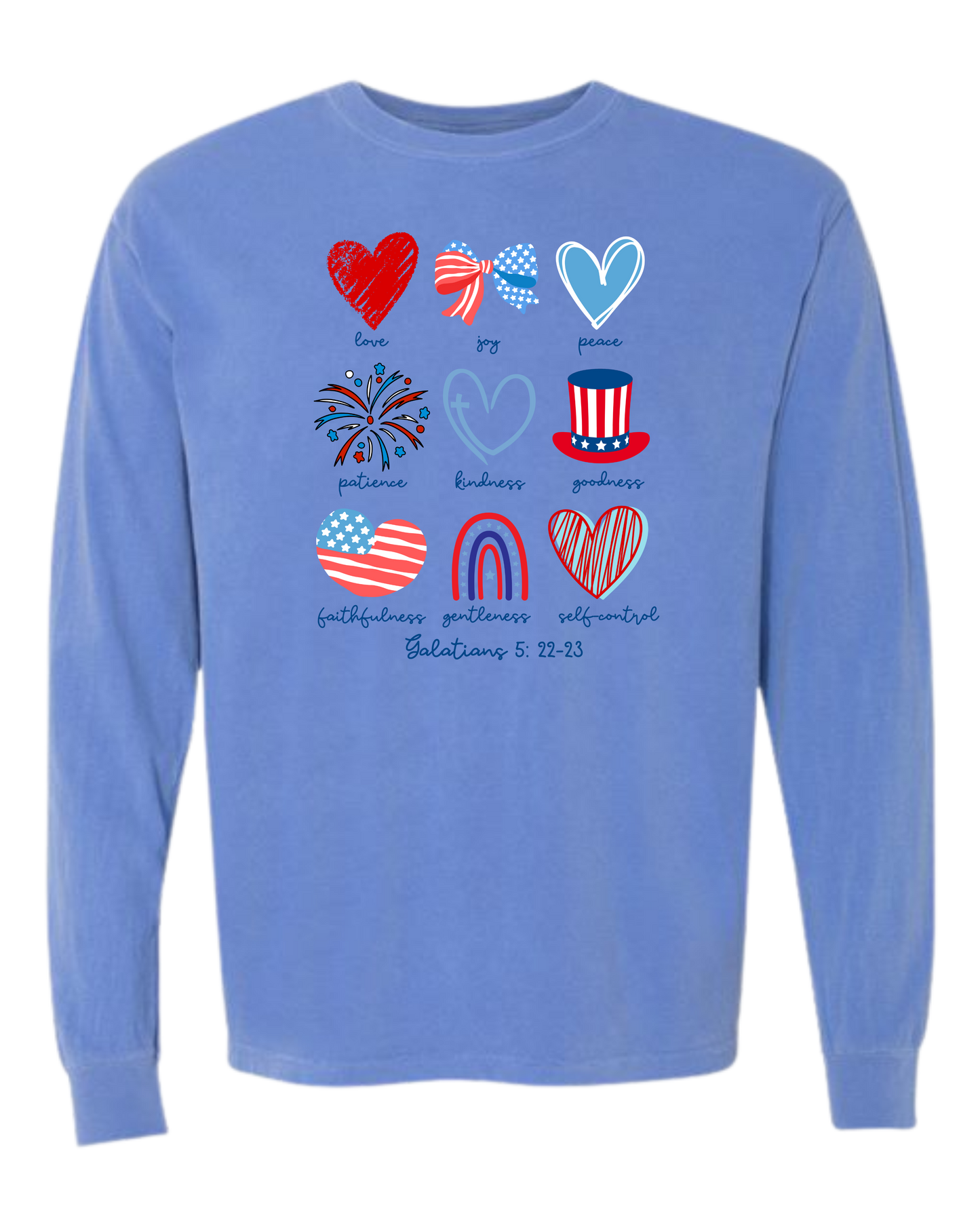 Galatians 5 - Patriotic - Comfort Colors - Heavyweight Long Sleeve Tee - Blues & Greens