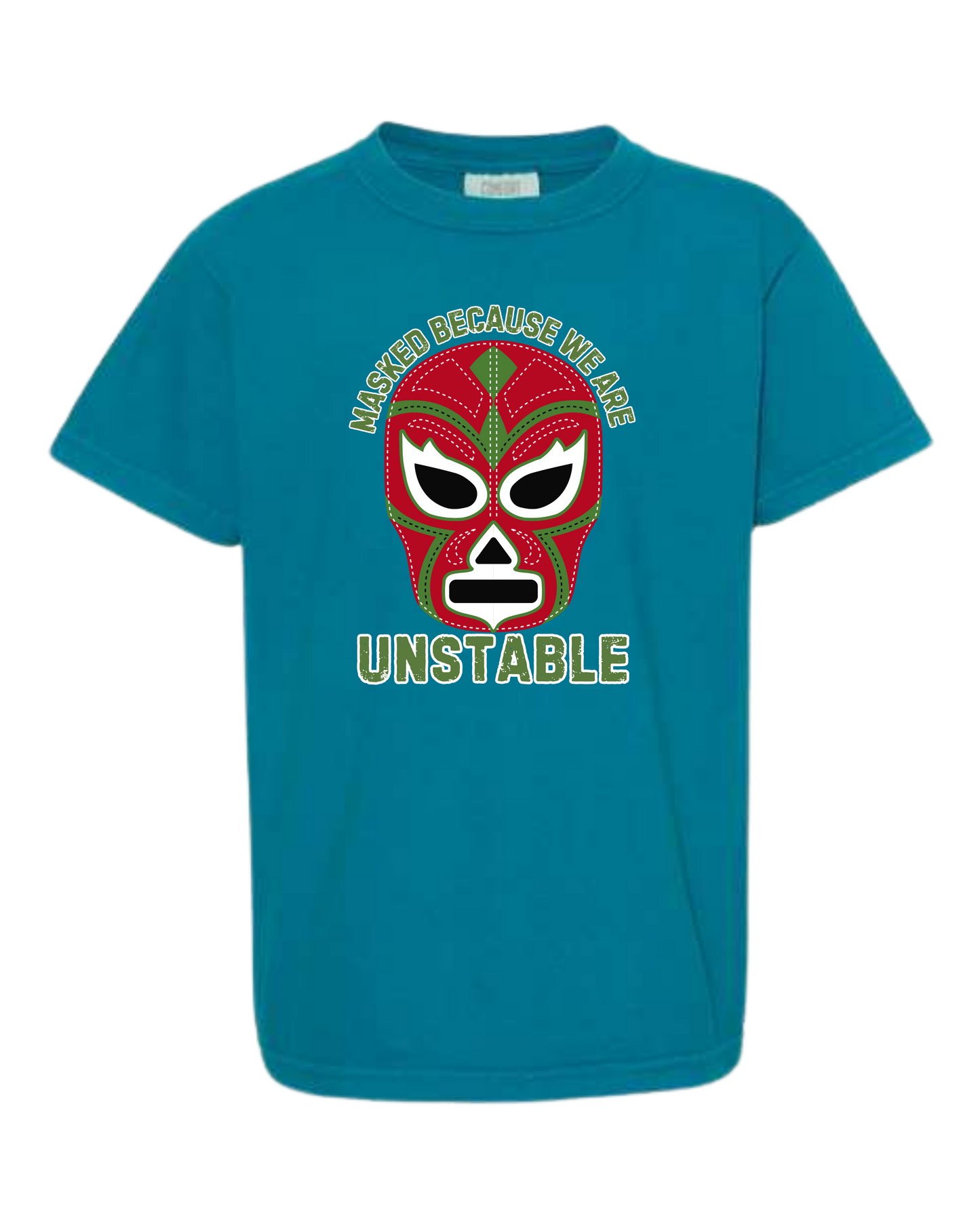 Masked Because We Are Unstable - Comfort Colors - Heavyweight Youth Tee - Neutral Colors & Blues