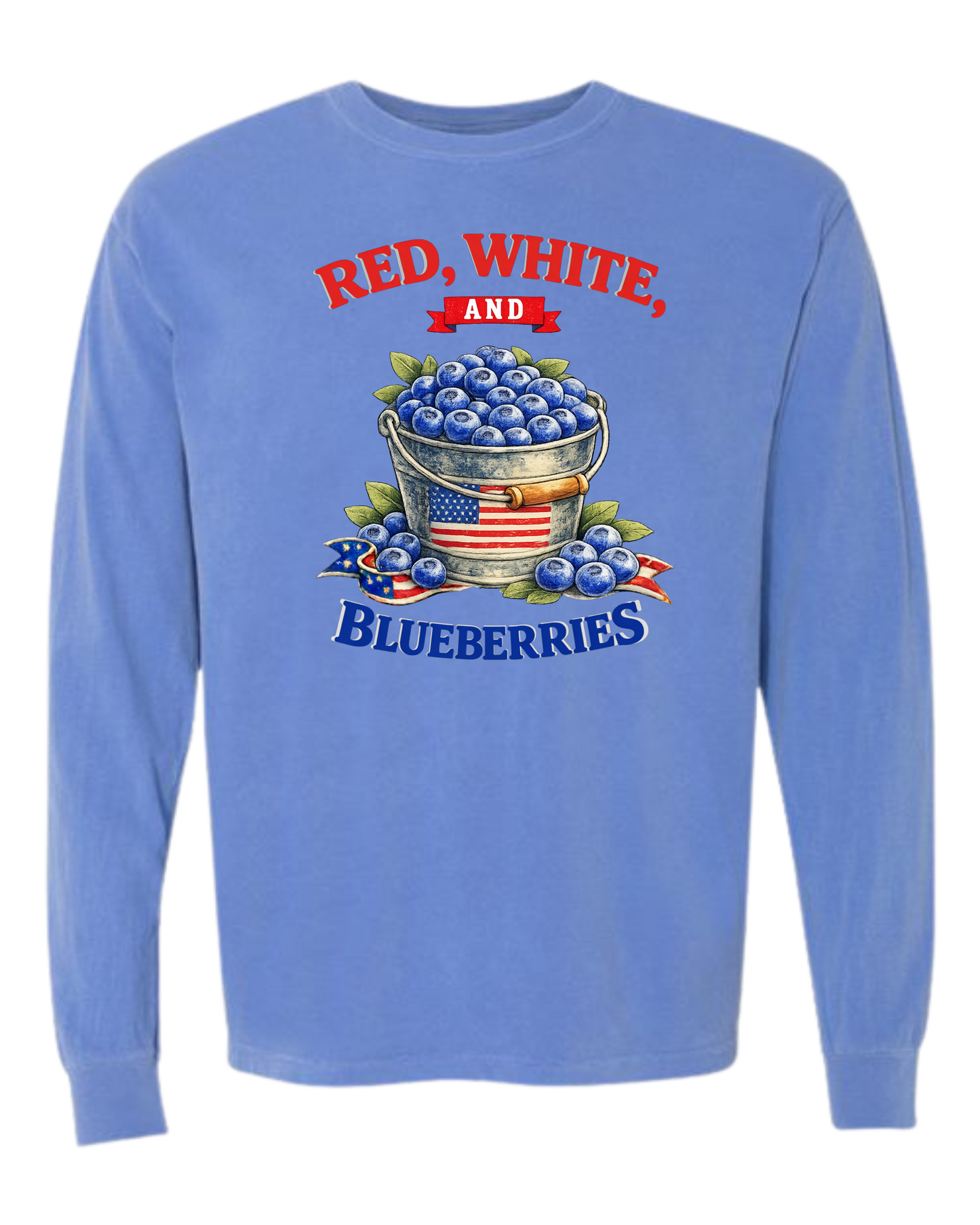 Red, White, And Blueberries - Comfort Colors - Heavyweight Long Sleeve Tee - Blues & Greens