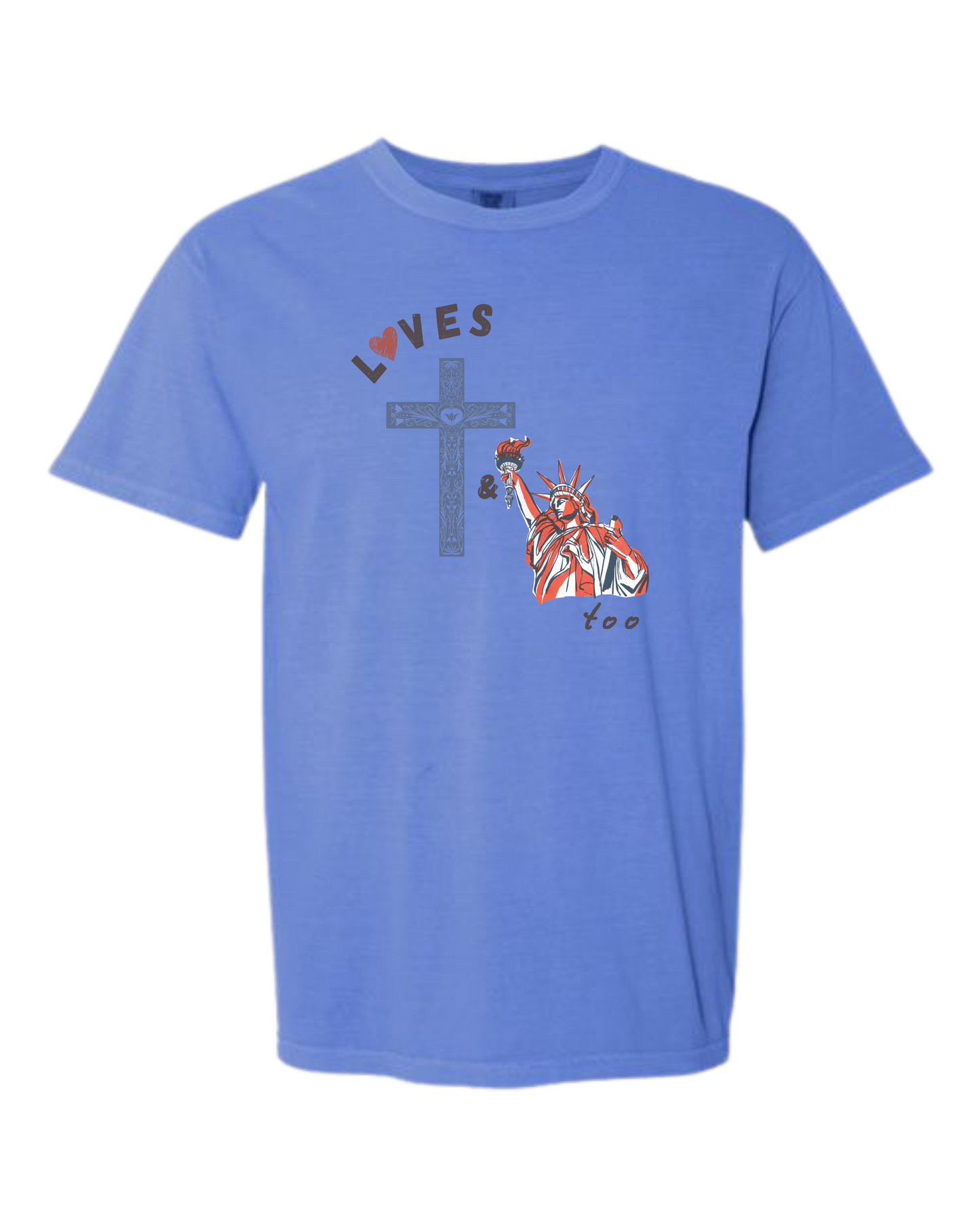 Loves Jesus & America too - Comfort Colors - Heavyweight Unisex Tee - Blues