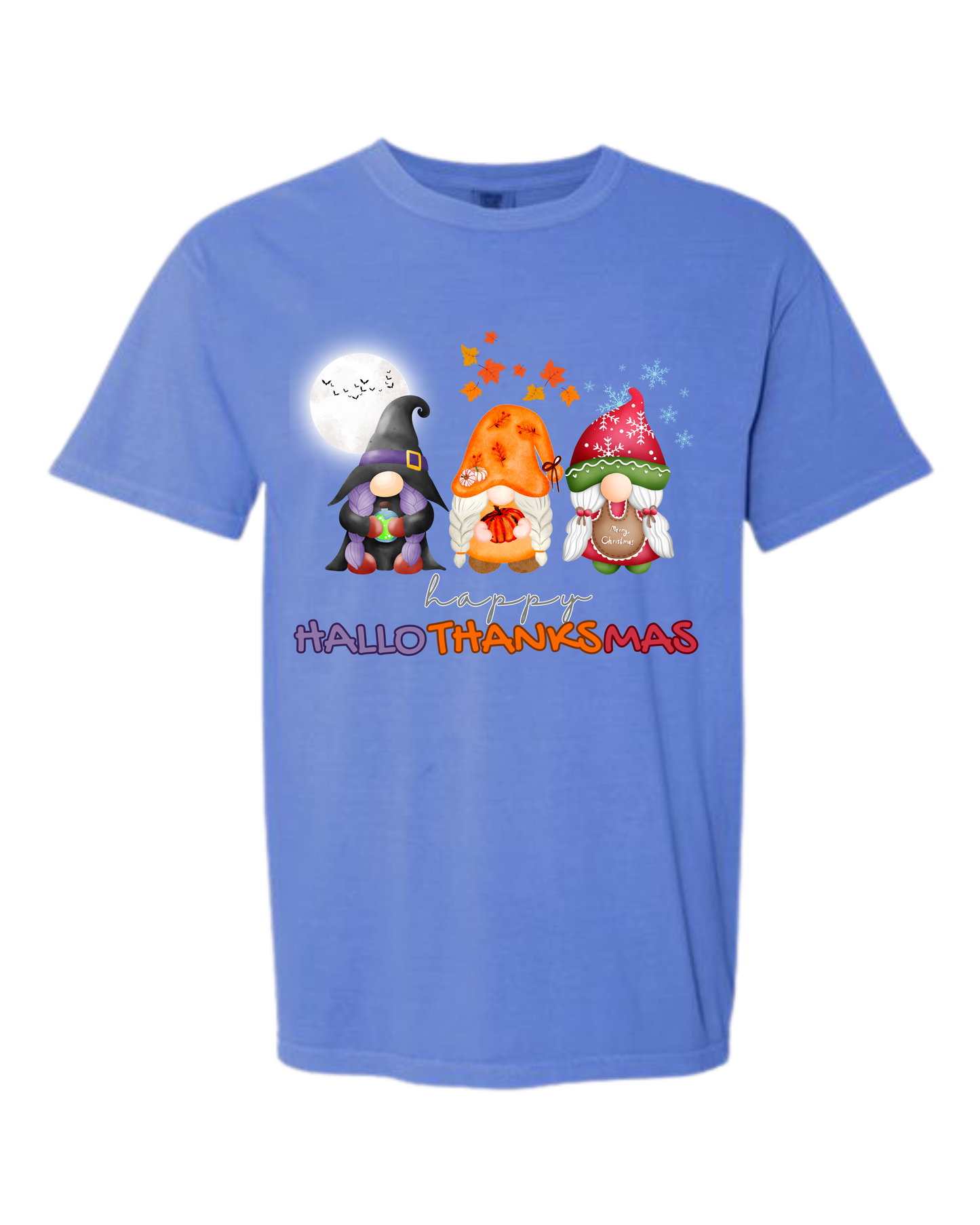 Happy HalloThanksMas Gnomes - Comfort Colors - Heavyweight Unisex Tee - Blues