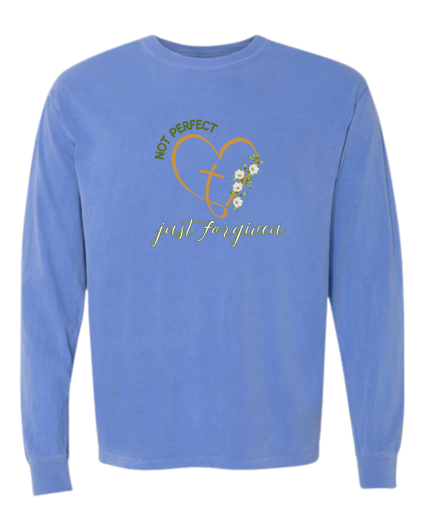 Not Perfect Just Forgiven - Comfort Colors - Heavyweight Long Sleeve Tee - Blues & Greens