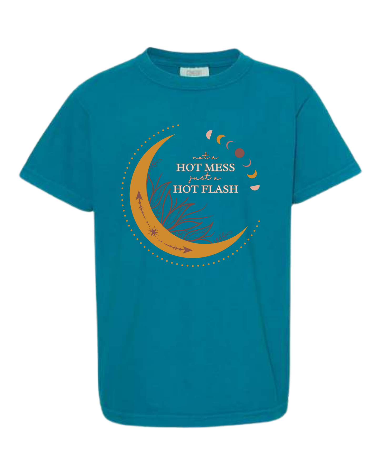 Not A Hot Mess Just A Hot Flash - Comfort Colors - Heavyweight Youth Tee - Neutral Colors & Blues