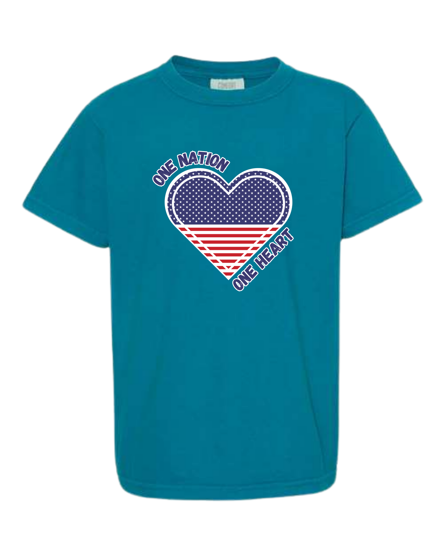 One Nation One Heart - Comfort Colors - Heavyweight Youth Tee - Neutral Colors & Blues
