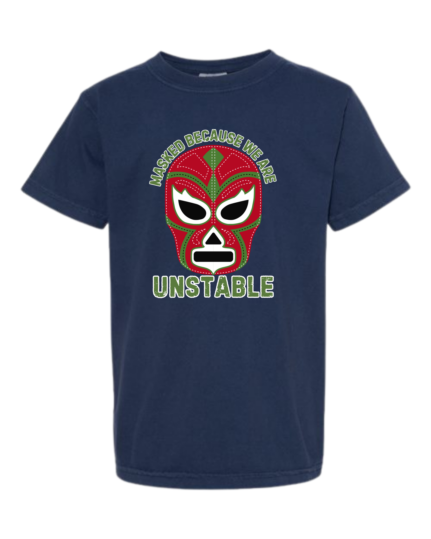 Masked Because We Are Unstable - Comfort Colors - Heavyweight Youth Tee - Neutral Colors & Blues