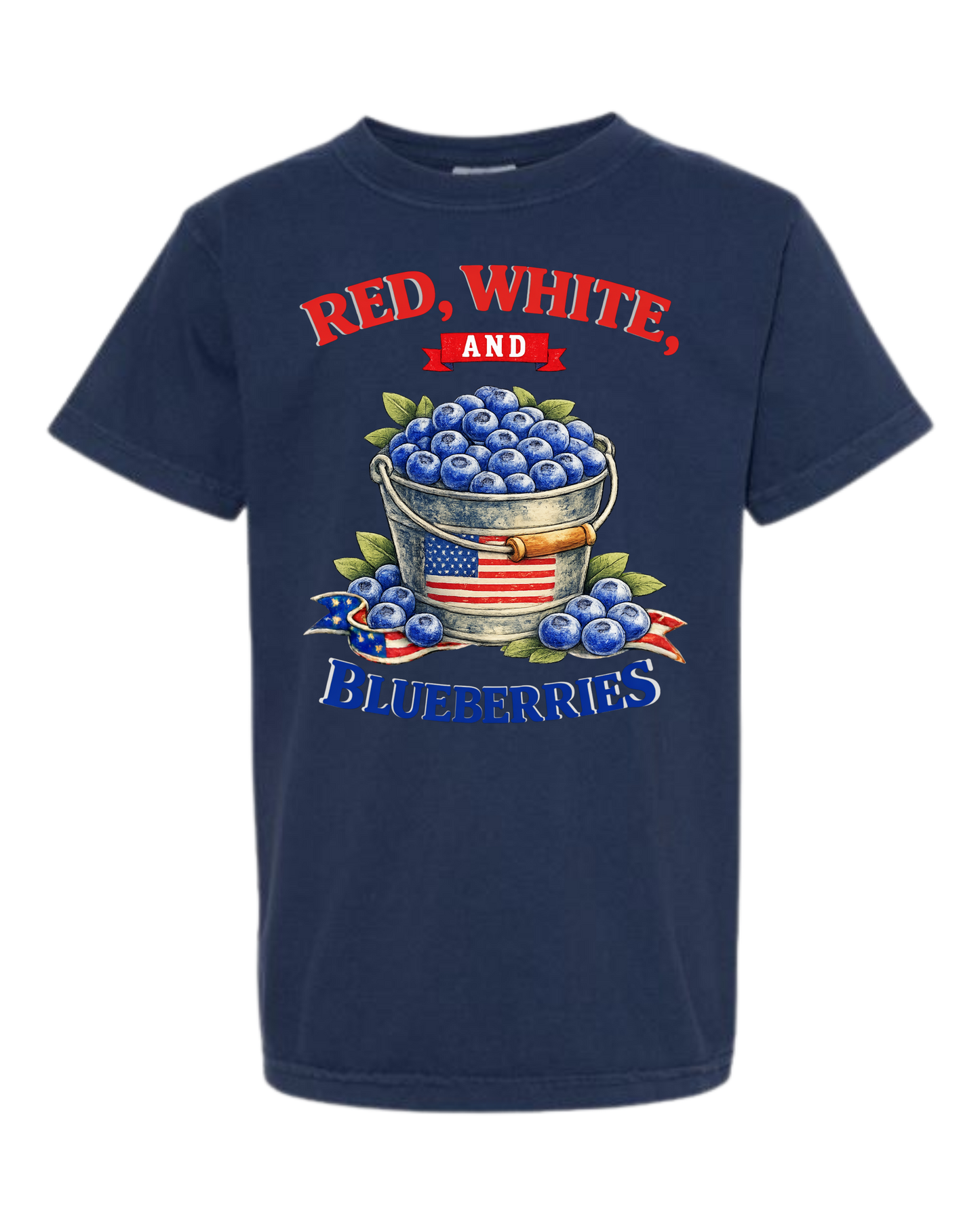 Red, White, And Blueberries - Comfort Colors - Heavyweight Youth Tee - Neutral Colors & Blues