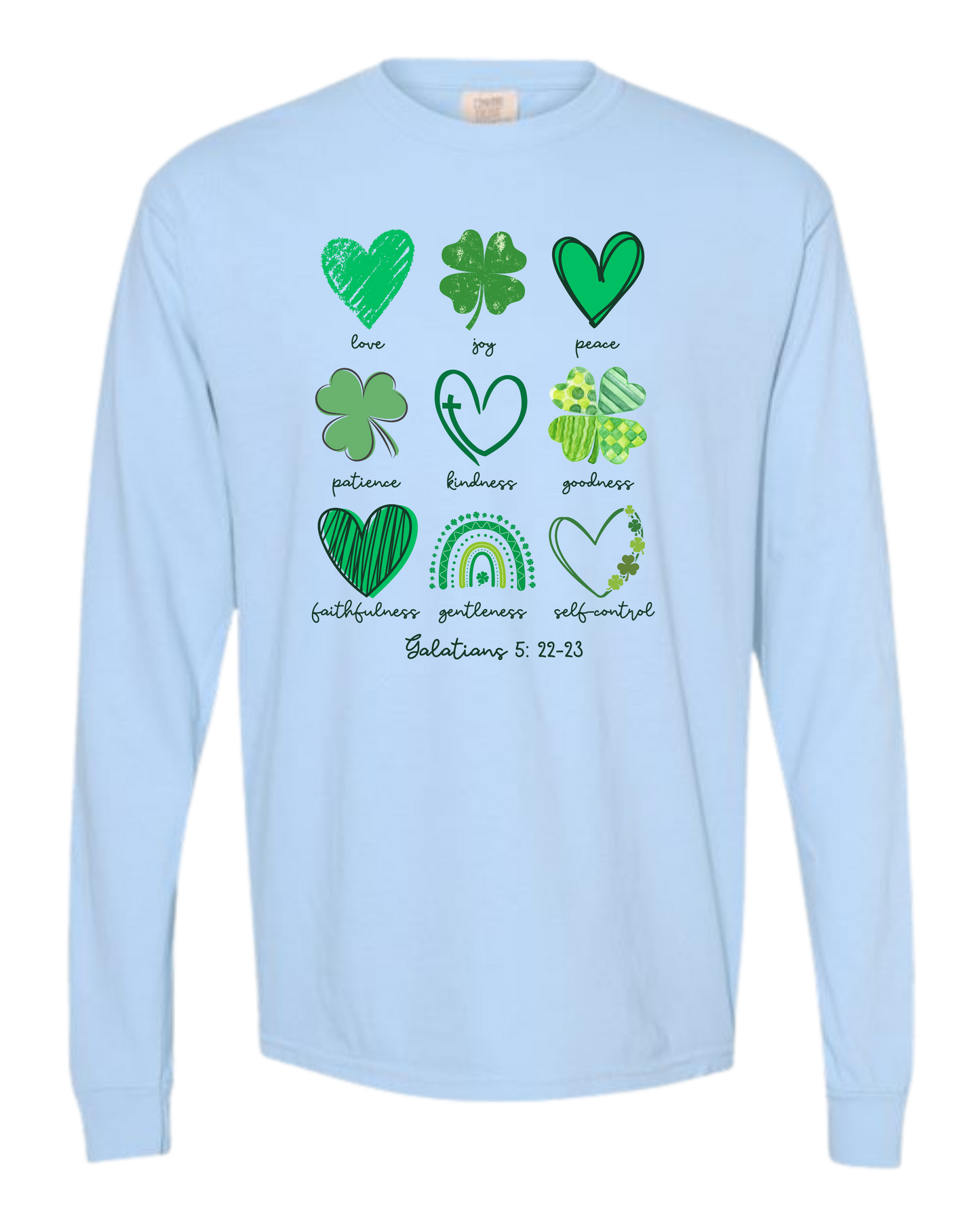 Galatians 5 - St Patrick's Day - Comfort Colors - Heavyweight Long Sleeve Tee - Blues & Greens