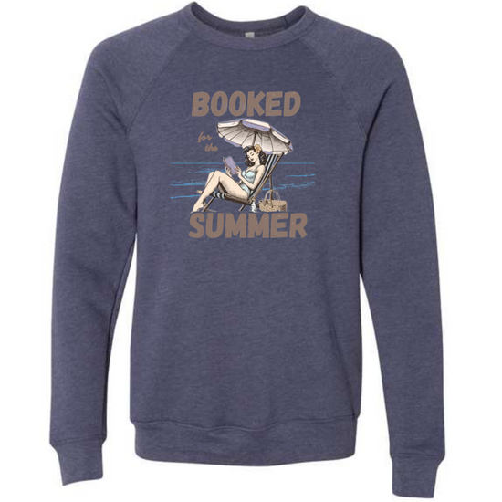 Booked for the Summer - Sponge Fleece Raglan Sweatshirt - Blues, Greens, Purple, and Black