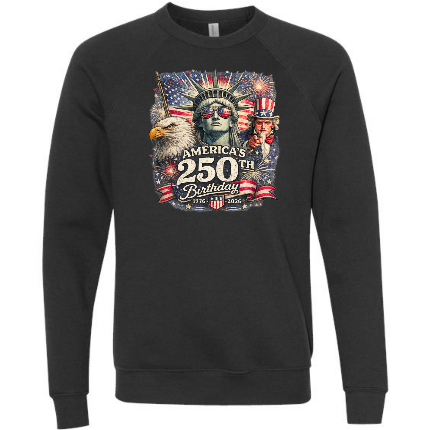 America's 250th Birthday - Sponge Fleece Raglan Sweatshirt - Blues, Greens, Purple, and Black