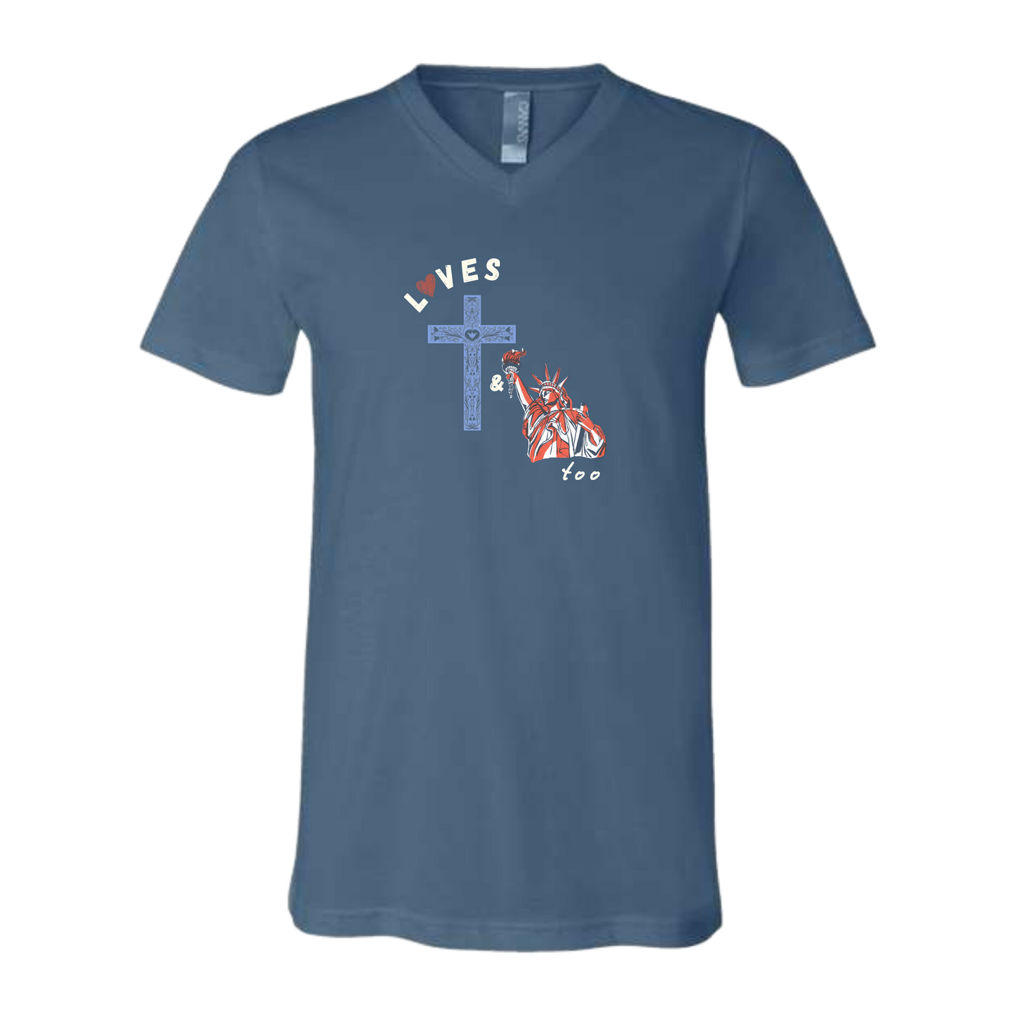 Loves Jesus & America too - Bella+Canvas - Unisex V-Neck - Assorted Colors