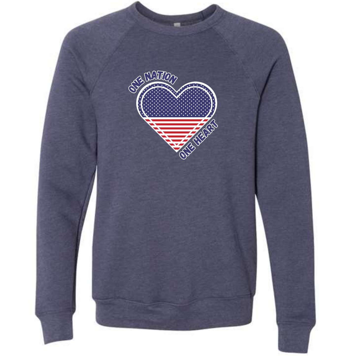 One Nation One Heart - Sponge Fleece Raglan Sweatshirt - Blues, Greens, Purple, and Black