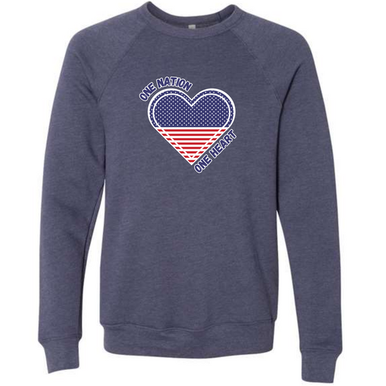One Nation One Heart - Sponge Fleece Raglan Sweatshirt - Blues, Greens, Purple, and Black