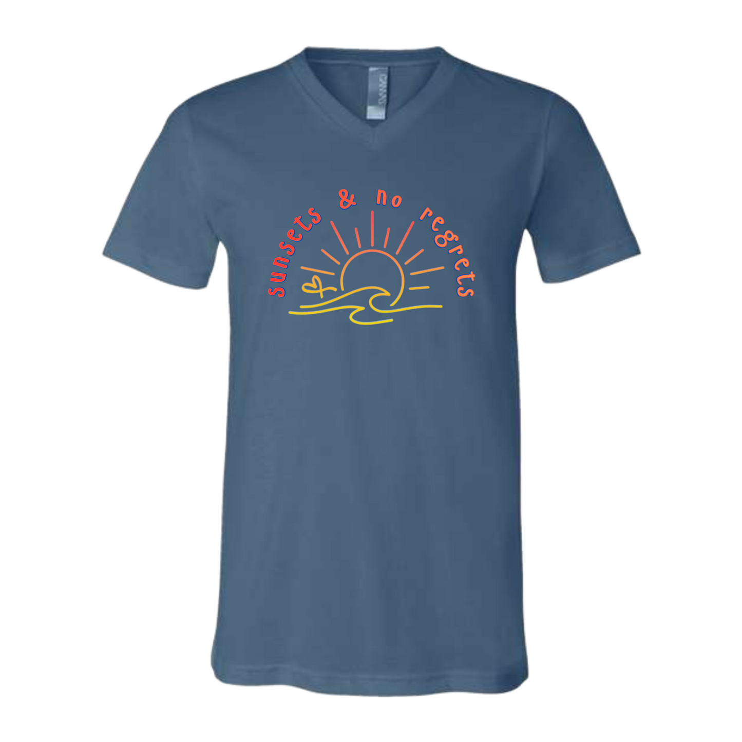 Sunsets & No Regrets - Bella+Canvas - Unisex V-Neck - Assorted Colors