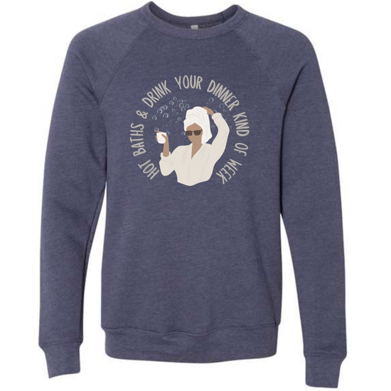 Hot Baths and Drink Your Dinner Kind of Week - Sponge Fleece Raglan Sweatshirt - Blues, Greens, Purple, and Black