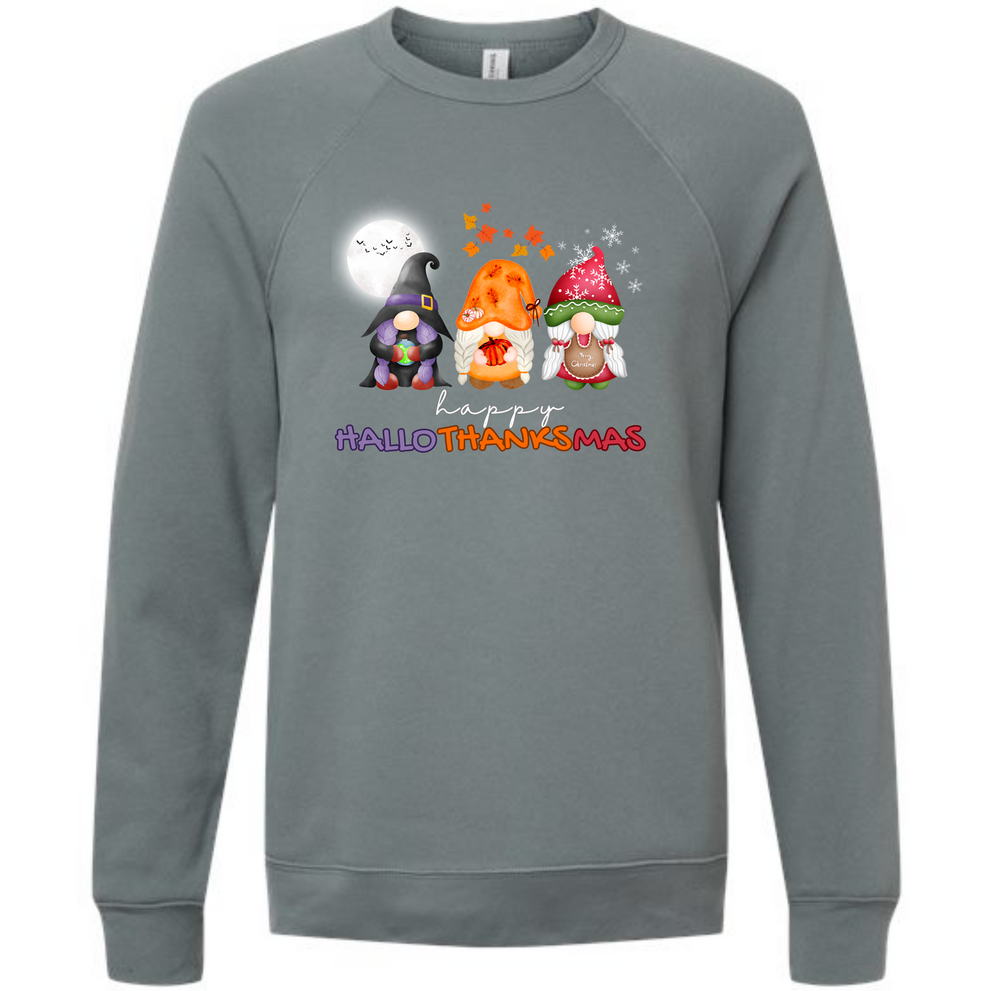 Happy Hallothanksmas Gnomes - Sponge Fleece Raglan Sweatshirt - Blues, Purples
