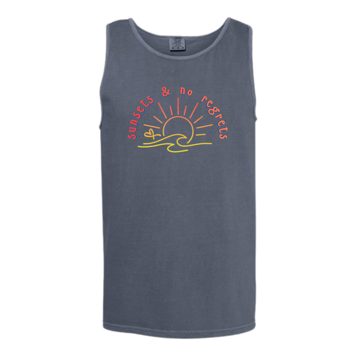 Sunsets & No Regrets - Comfort Colors - Unisex Tank - Neutral Colors & Blues