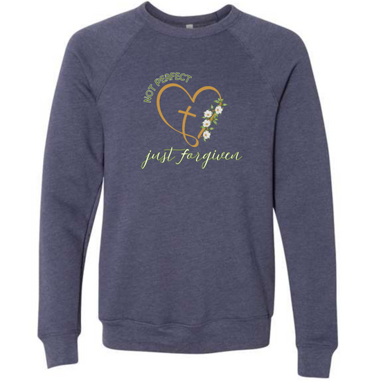 Not Perfect Just Forgiven - Sponge Fleece Raglan Sweatshirt - Blues, Greens, Purple, and Black