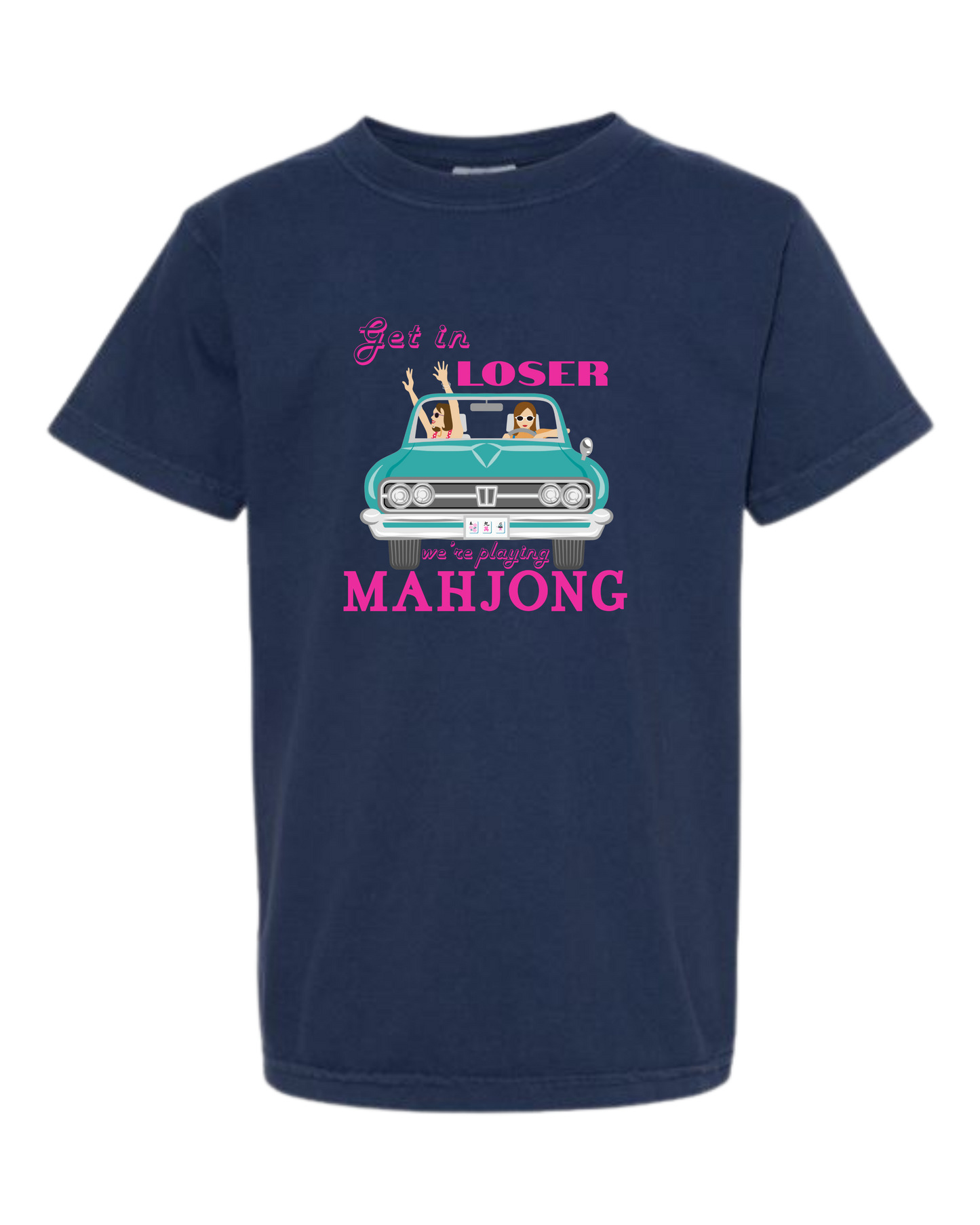 Get in Loser We're Playing Mahjong - Comfort Colors - Heavyweight Youth Tee - Neutral Colors & Blues