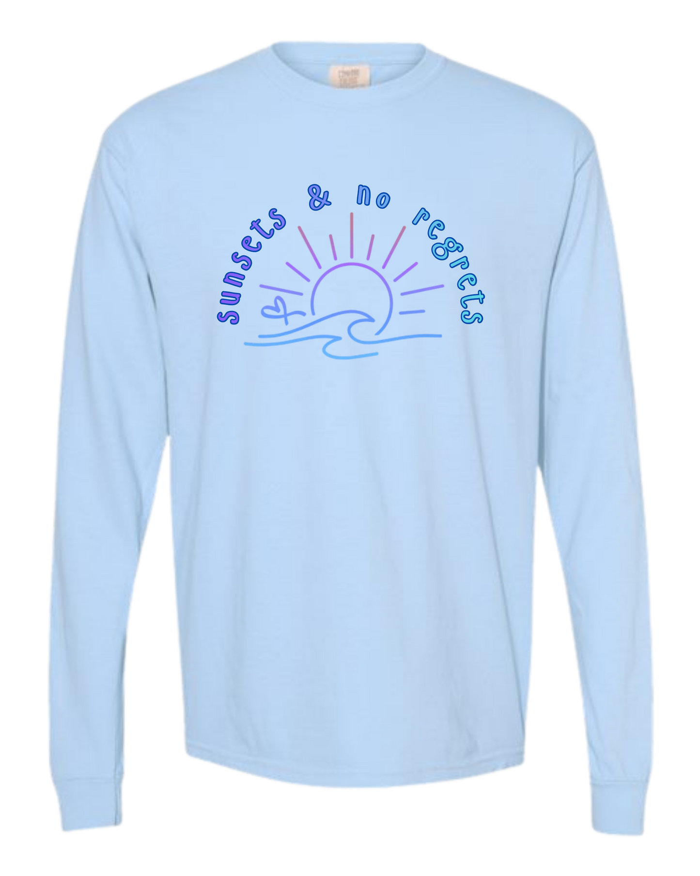 Sunsets & No Regrets - Comfort Colors - Heavyweight Long Sleeve Tee - Blues & Greens