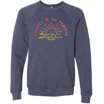 Sunsets & No Regrets - Sponge Fleece Raglan Sweatshirt - Blues, Greens, Purple, and Black
