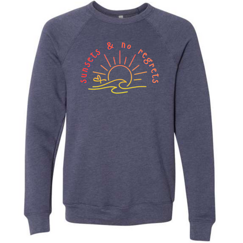 Sunsets & No Regrets - Sponge Fleece Raglan Sweatshirt - Blues, Greens, Purple, and Black