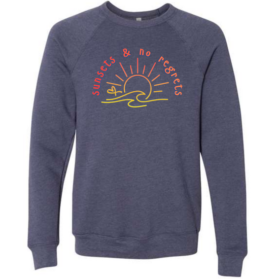 Sunsets & No Regrets - Sponge Fleece Raglan Sweatshirt - Blues, Greens, Purple, and Black