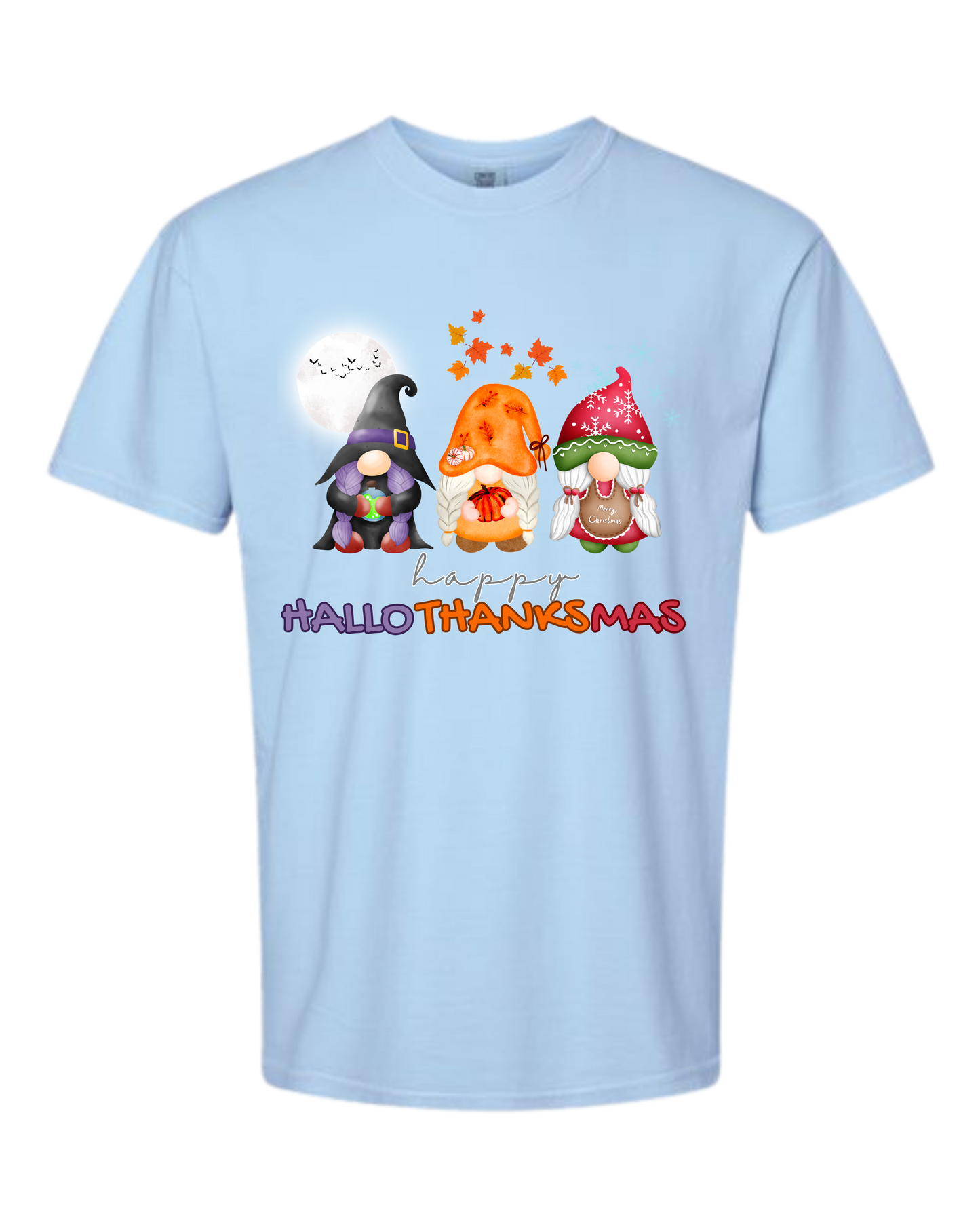Happy HalloThanksMas Gnomes - Comfort Colors - Heavyweight Unisex Tee - Blues