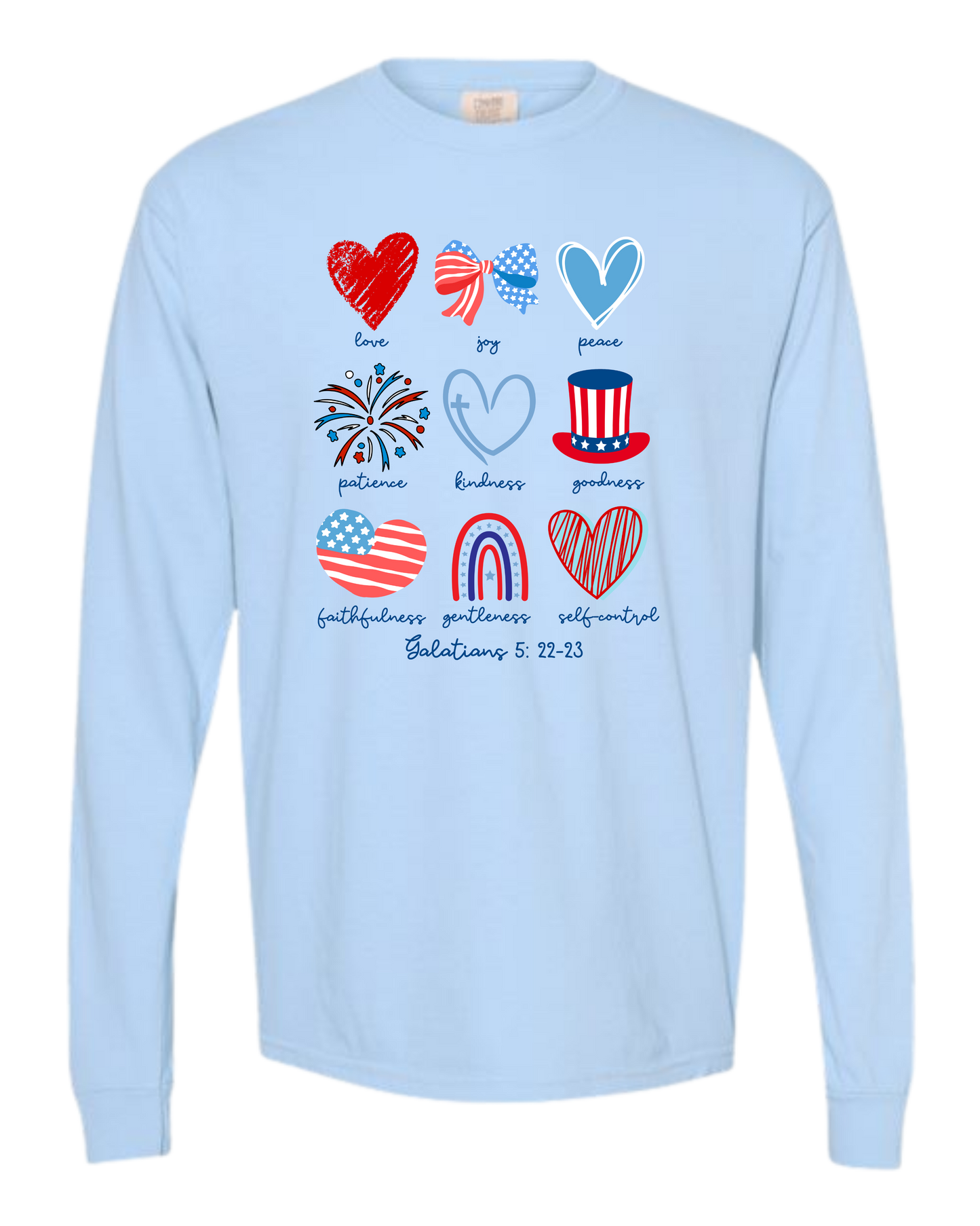 Galatians 5 - Patriotic - Comfort Colors - Heavyweight Long Sleeve Tee - Blues & Greens