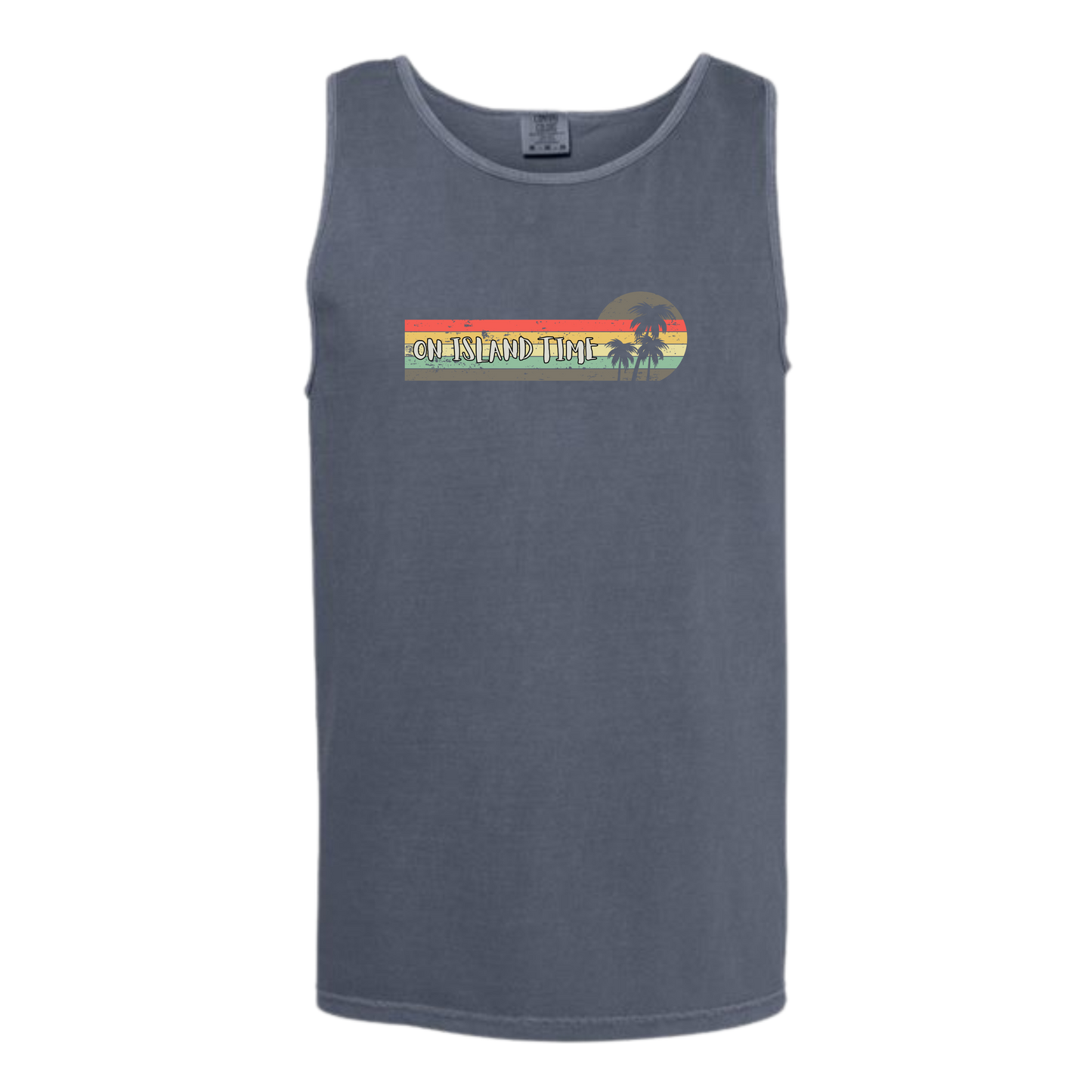 On Island Time - Comfort Colors - Unisex Tank - Neutral Colors & Blues
