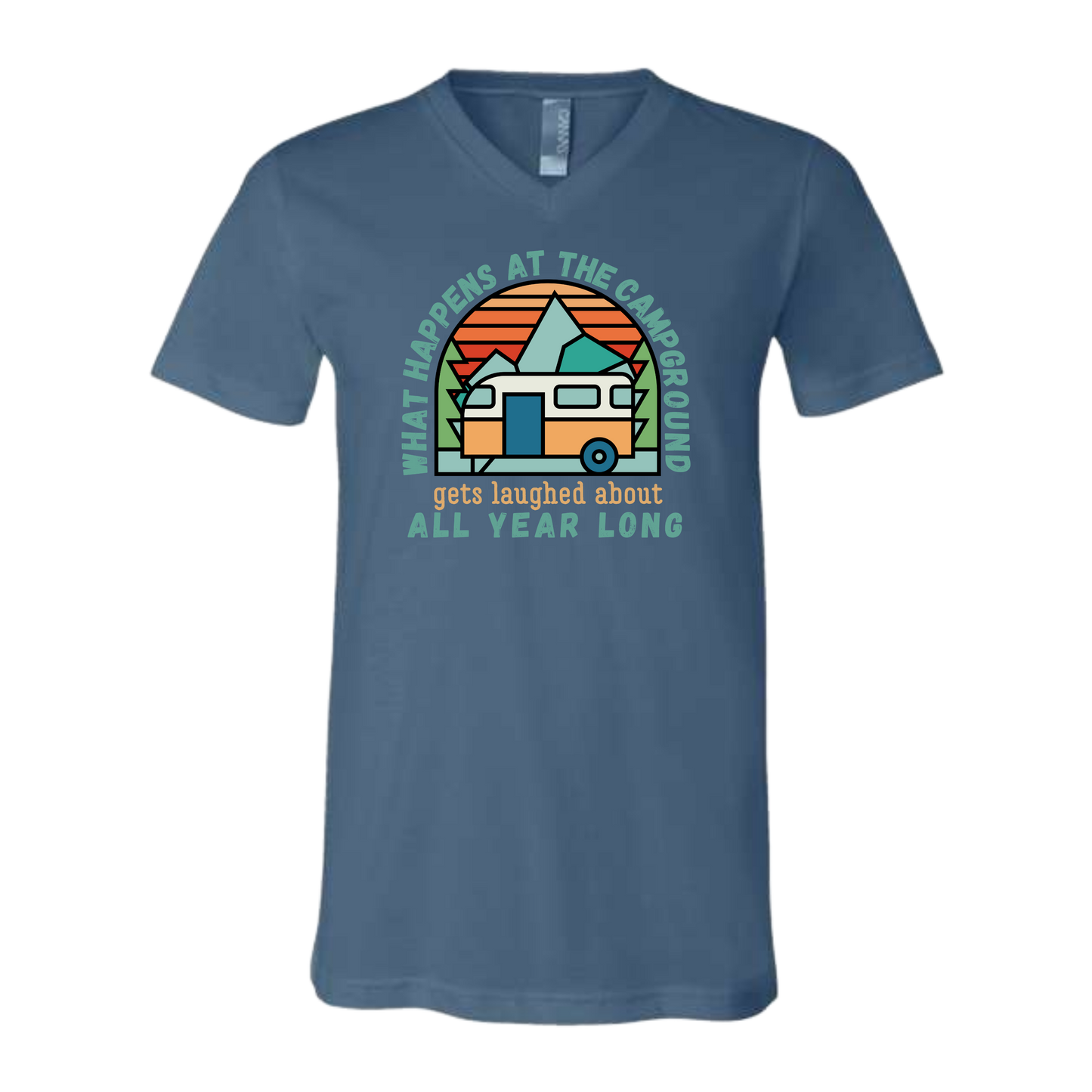 What Happens At The Campground - Bella+Canvas - Unisex V-Neck - Assorted Colors