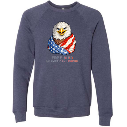 Free Bird An American Legend - Sponge Fleece Raglan Sweatshirt - Blues, Greens, Purple, and Black