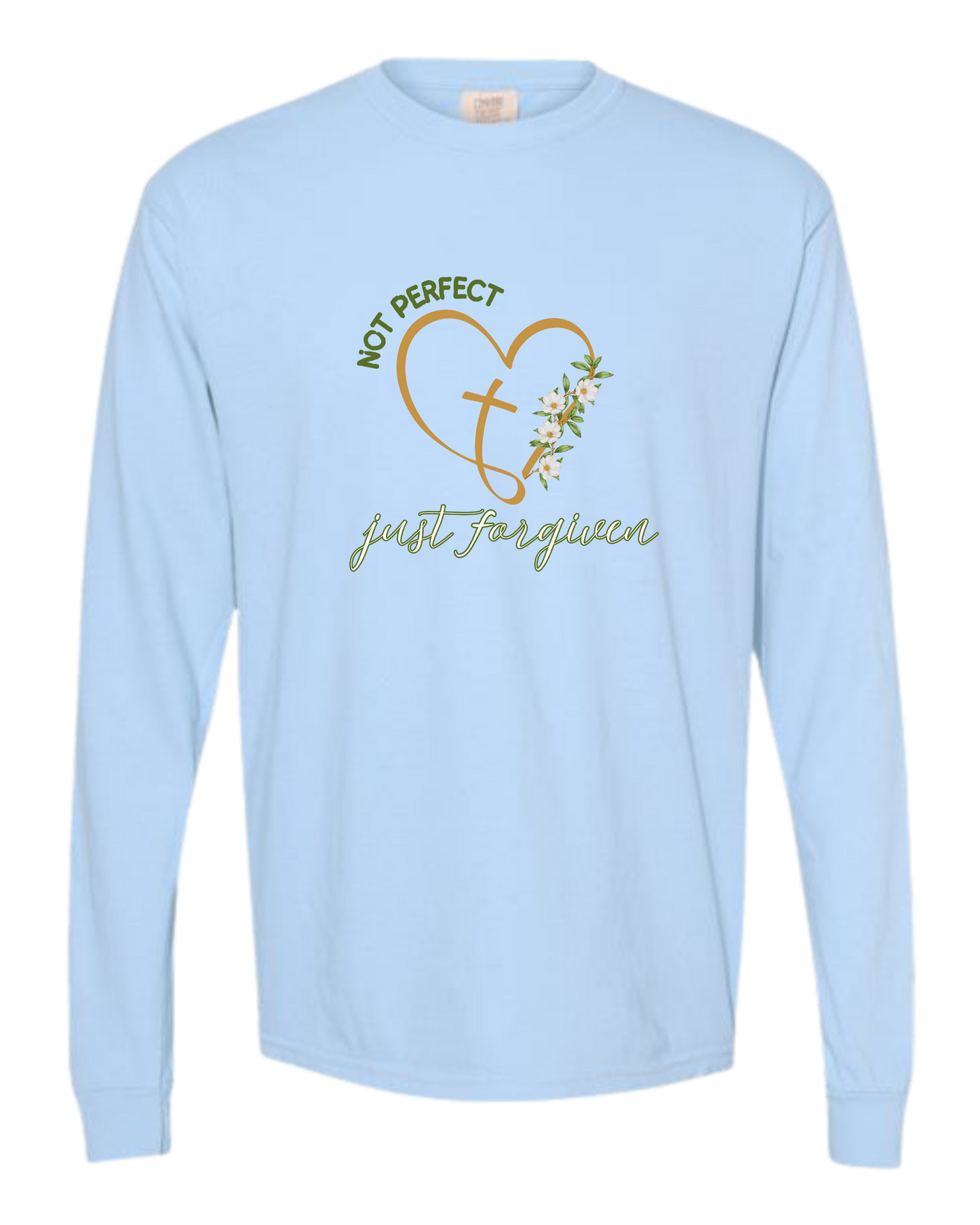Not Perfect Just Forgiven - Comfort Colors - Heavyweight Long Sleeve Tee - Blues & Greens