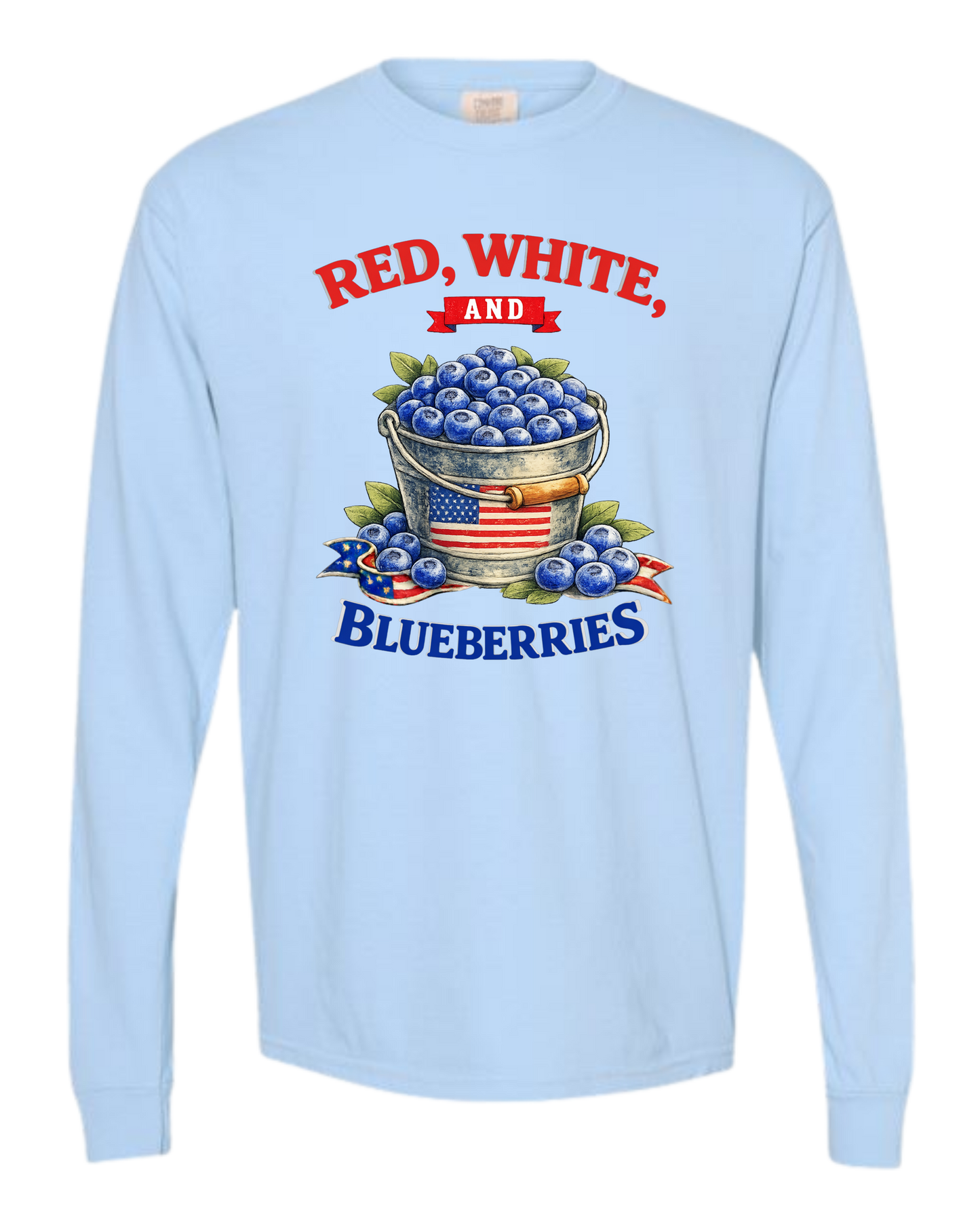 Red, White, And Blueberries - Comfort Colors - Heavyweight Long Sleeve Tee - Blues & Greens