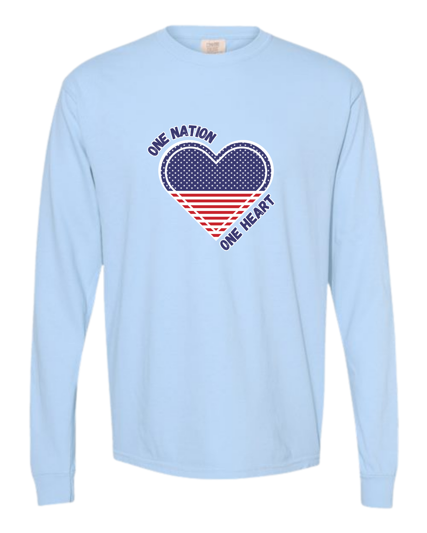 One Nation One Heart - Comfort Colors - Heavyweight Long Sleeve Tee - Blues & Greens