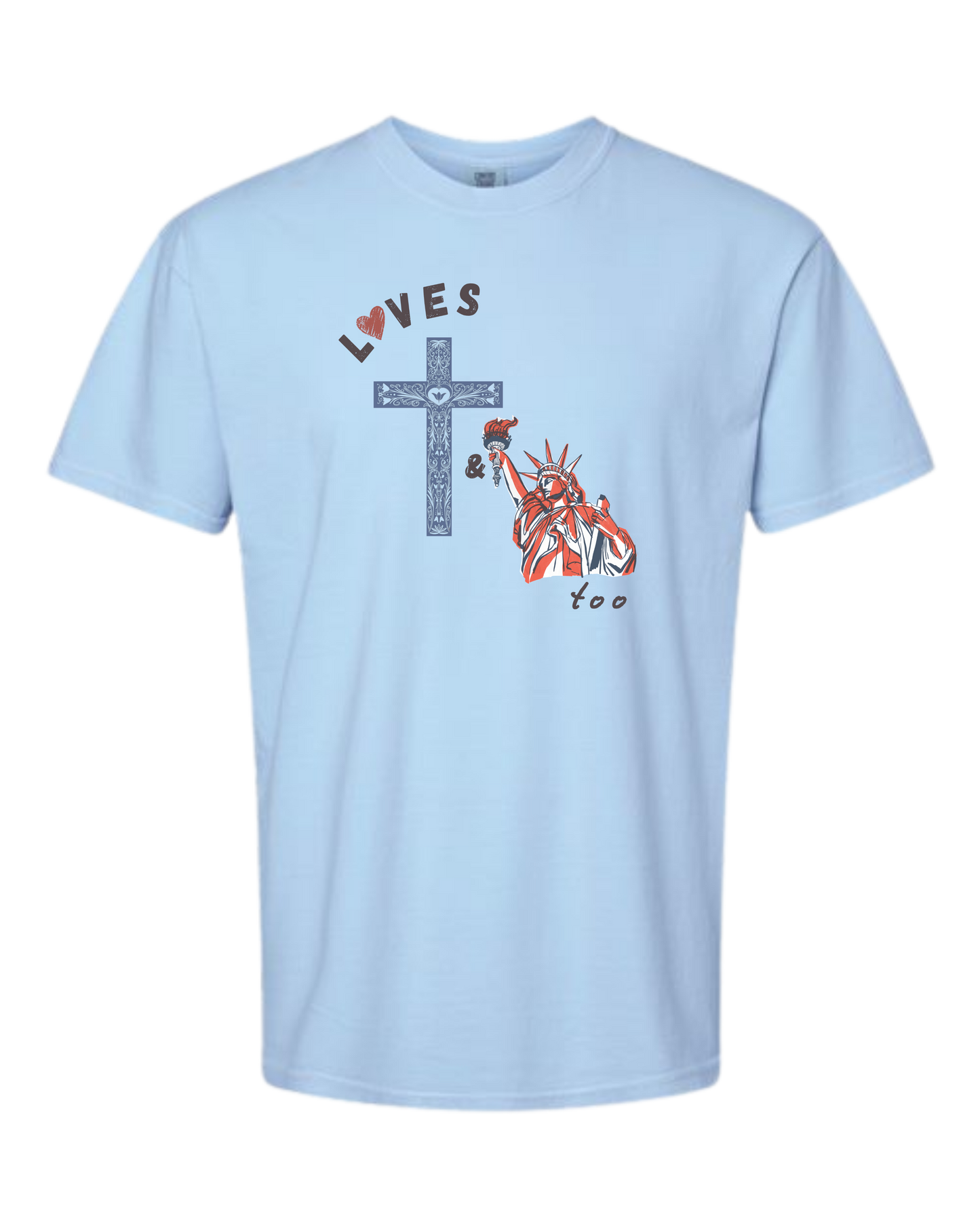 Loves Jesus & America too - Comfort Colors - Heavyweight Unisex Tee - Blues