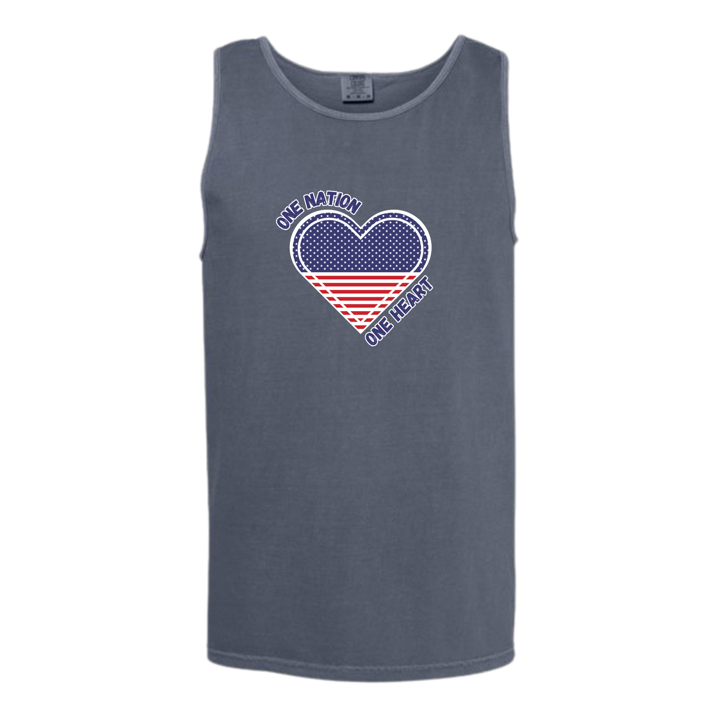 One Nation One Heart - Comfort Colors - Unisex Tank - Neutral Colors & Blues