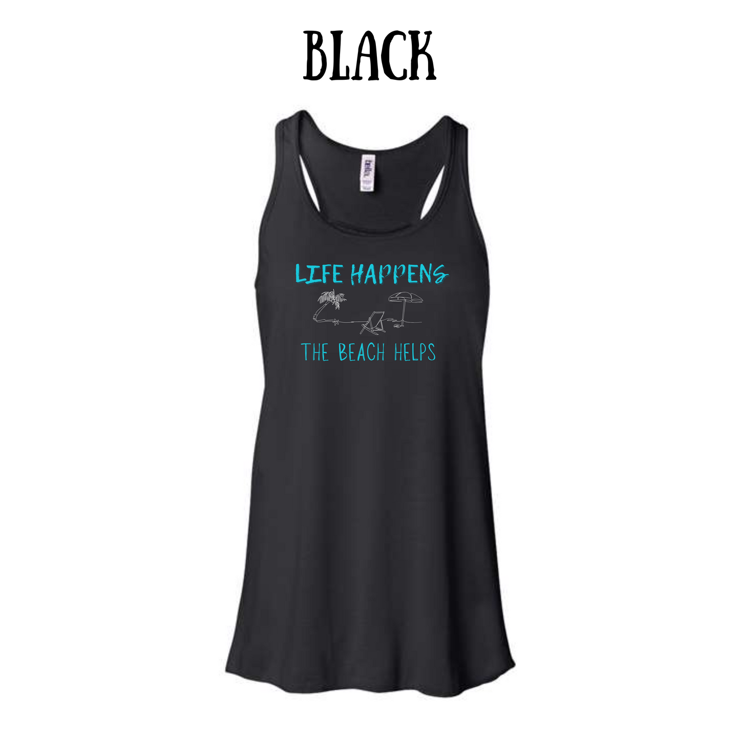 VP - Life Happens the Beach Helps - Women's Flowy Racerback Tank