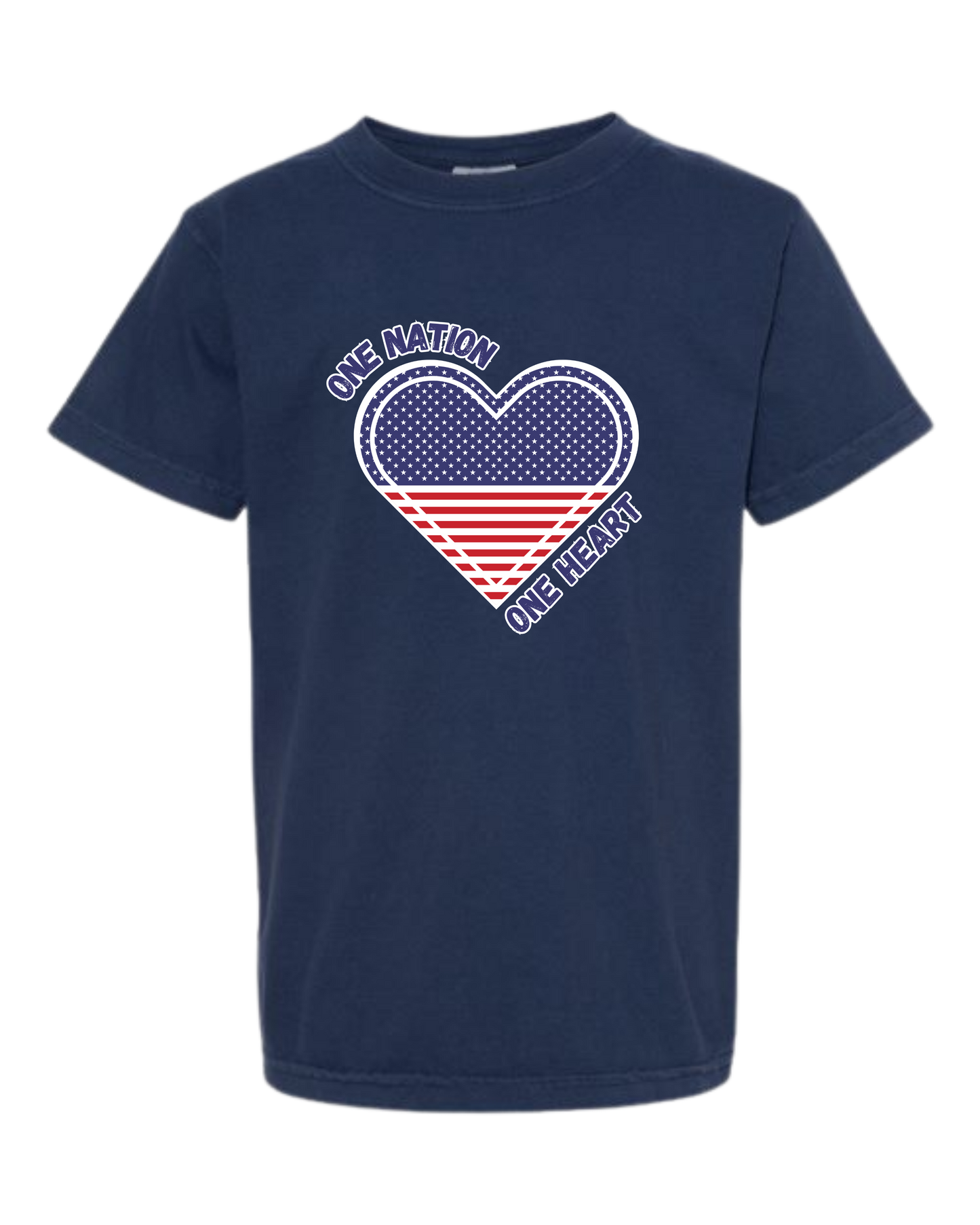 One Nation One Heart - Comfort Colors - Heavyweight Youth Tee - Neutral Colors & Blues