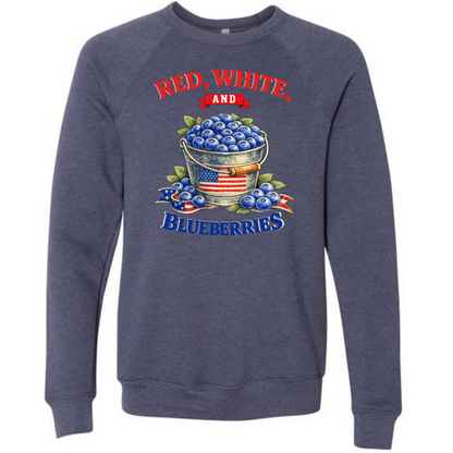 Red, White, And Blueberries - Sponge Fleece Raglan Sweatshirt - Blues, Greens, Purple, and Black