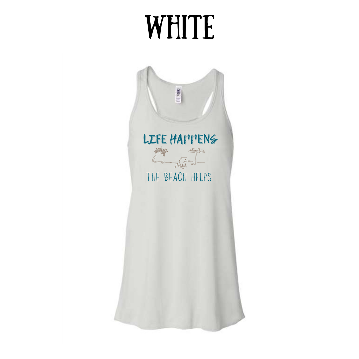 VP - Life Happens the Beach Helps - Women's Flowy Racerback Tank