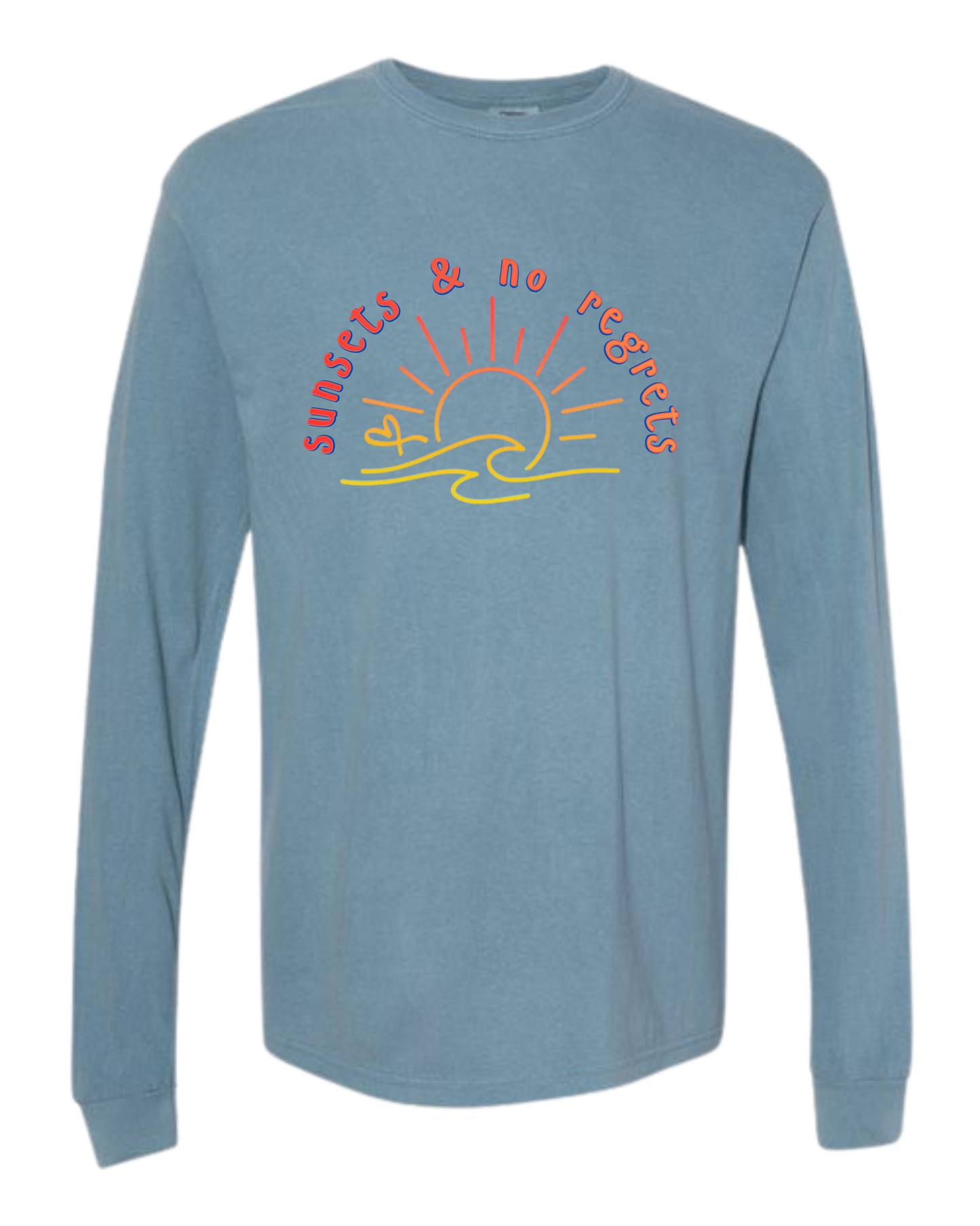 Sunsets & No Regrets - Comfort Colors - Heavyweight Long Sleeve Tee - Blues & Greens