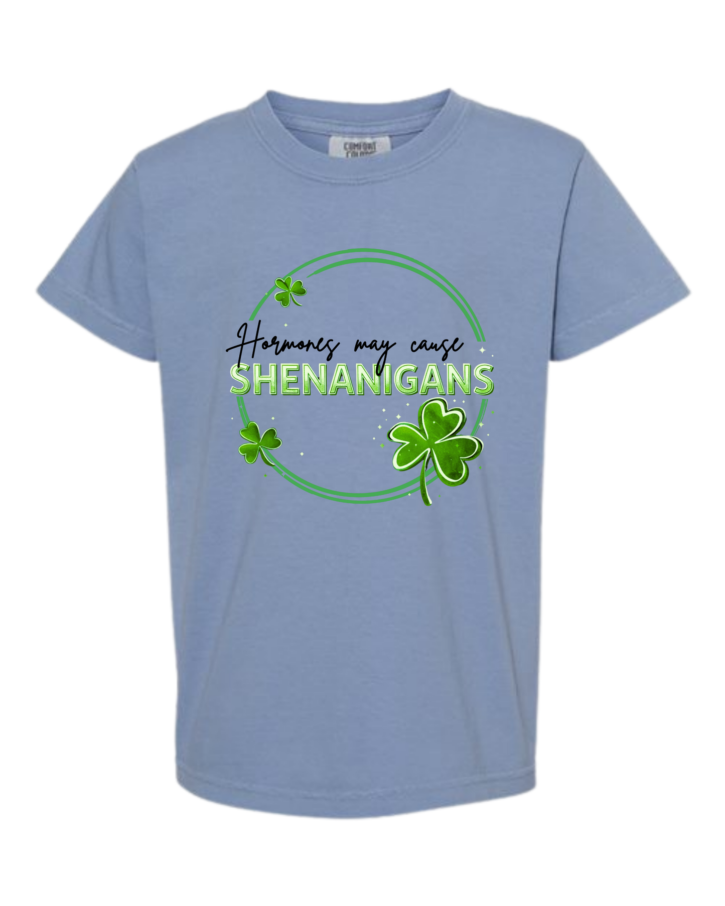 Hormones May Cause Shenanigans - Comfort Colors - Heavyweight Youth Tee - Neutral Colors & Blues