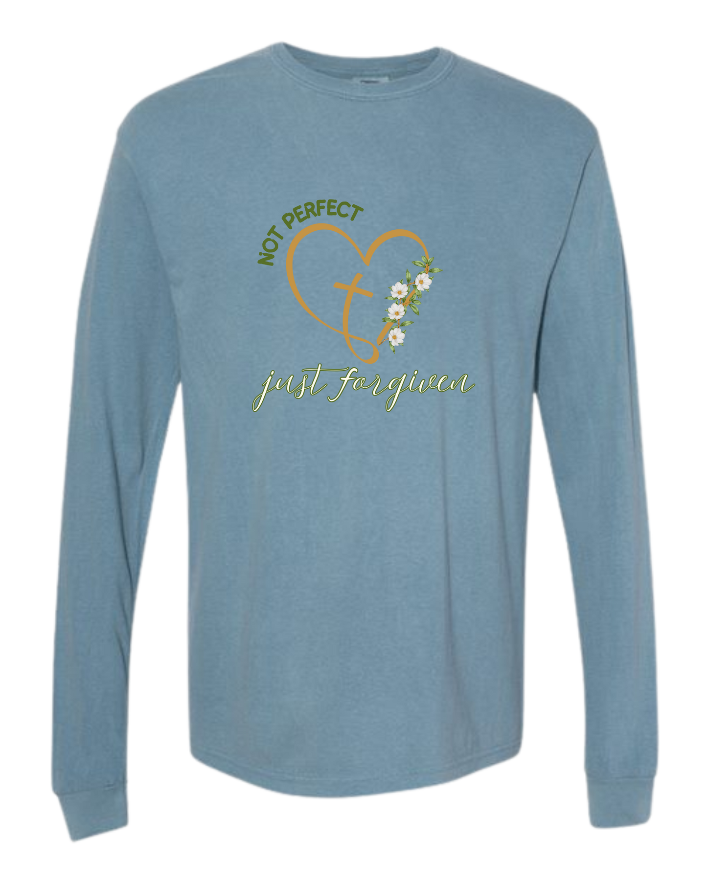 Not Perfect Just Forgiven - Comfort Colors - Heavyweight Long Sleeve Tee - Blues & Greens