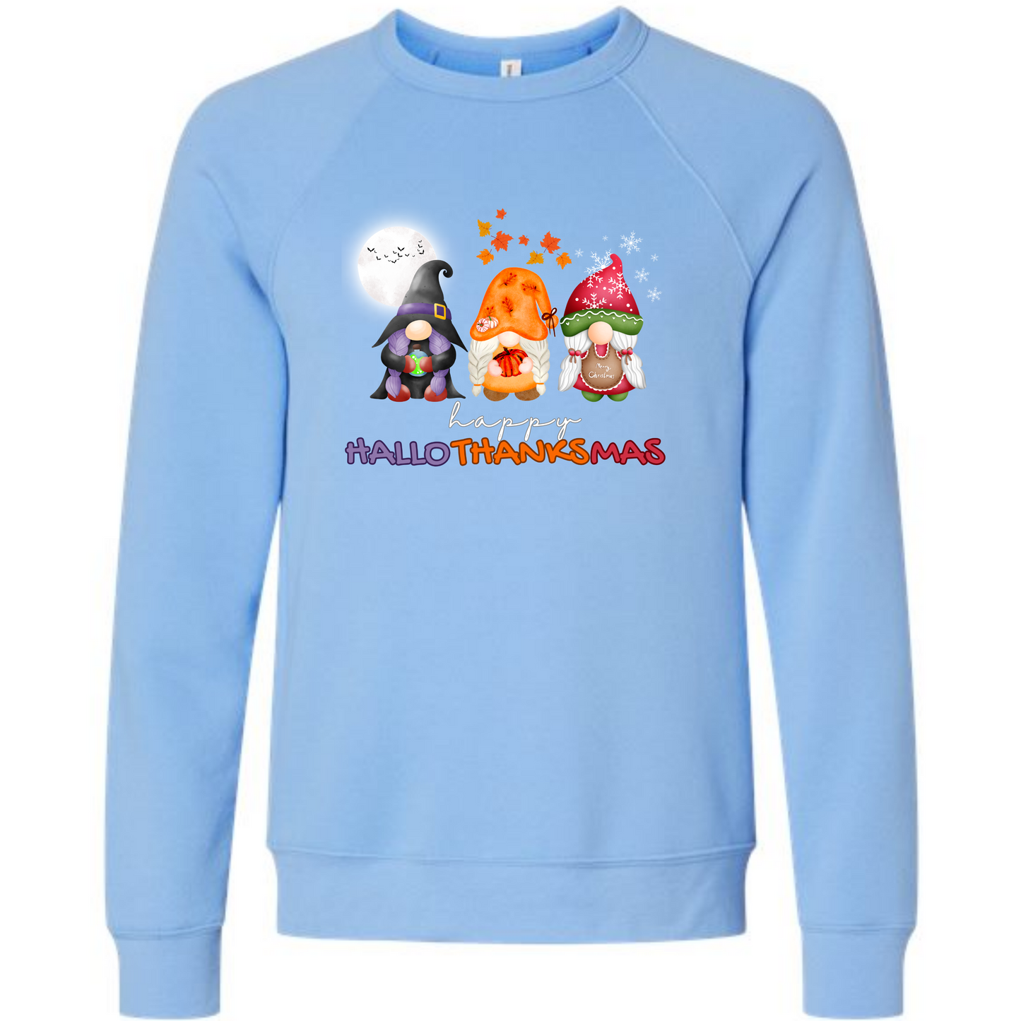 Happy Hallothanksmas Gnomes - Sponge Fleece Raglan Sweatshirt - Blues, Purples