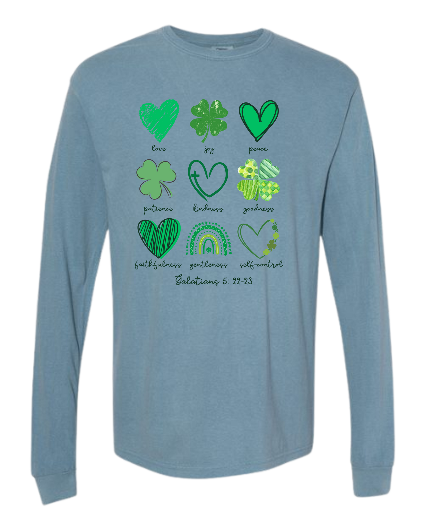Galatians 5 - St Patrick's Day - Comfort Colors - Heavyweight Long Sleeve Tee - Blues & Greens