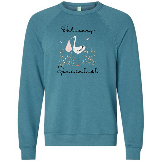 Delivery Specialist - Sponge Fleece Raglan Sweatshirt - Blues, Greens, Purple, and Black